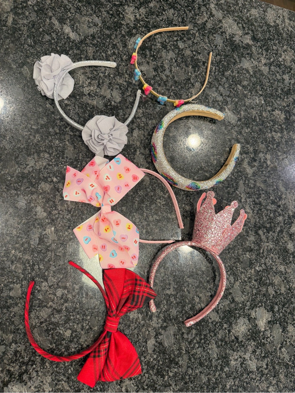 Girls Mixed Color Headband Set - Pink, Red, Silver, Multicolor
